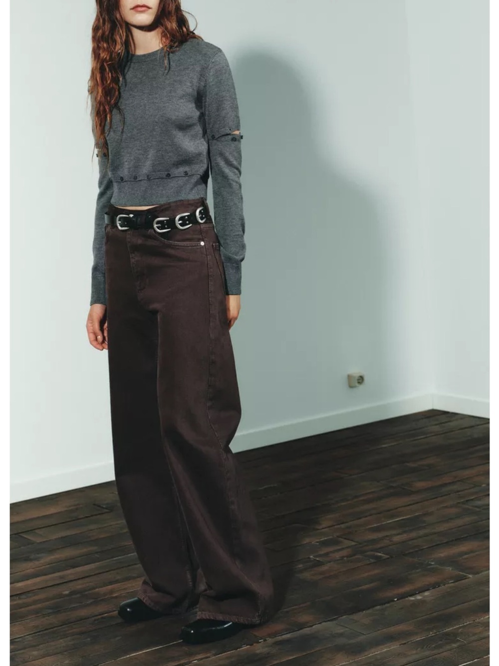 ZARA Dark Brown Wide-leg Jeans Size 8
